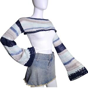 Striped Knit Shrug Bell Sleeve Bolero Cover Up